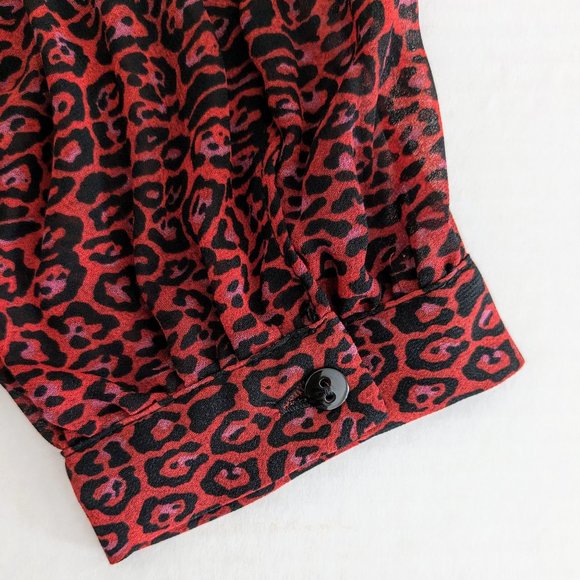 ZARA Women's Long Sleeve Crinkled Top Blouse Size M Red Black NWOT - Picture 4 of 7